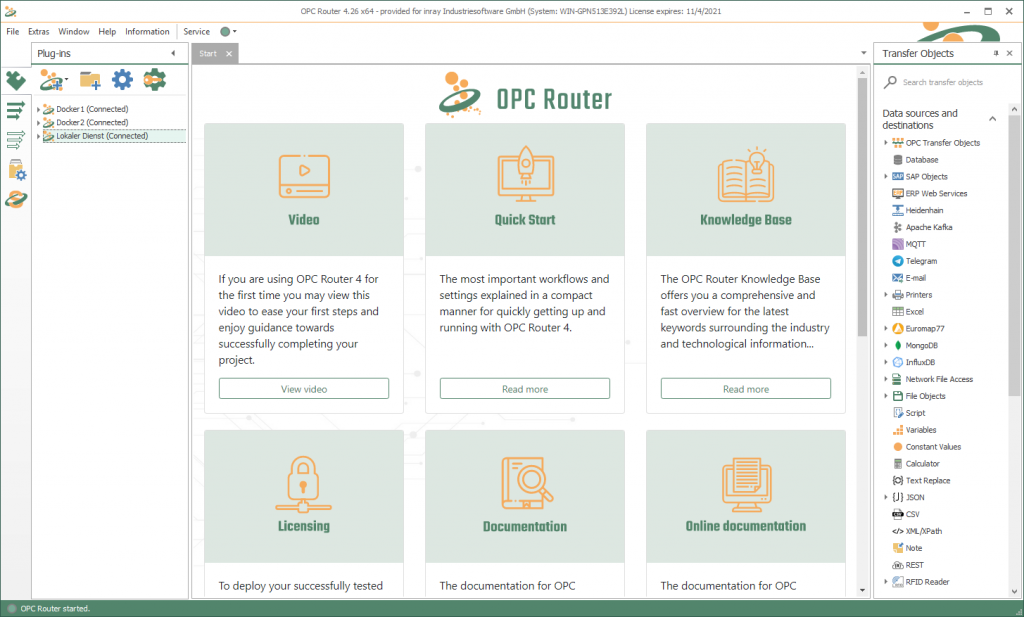 OPC Router 4.26 Welcome Page